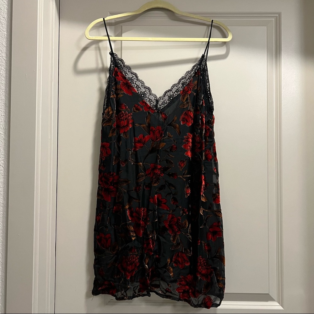 Floral Velvet and Lace Slip Dress, S